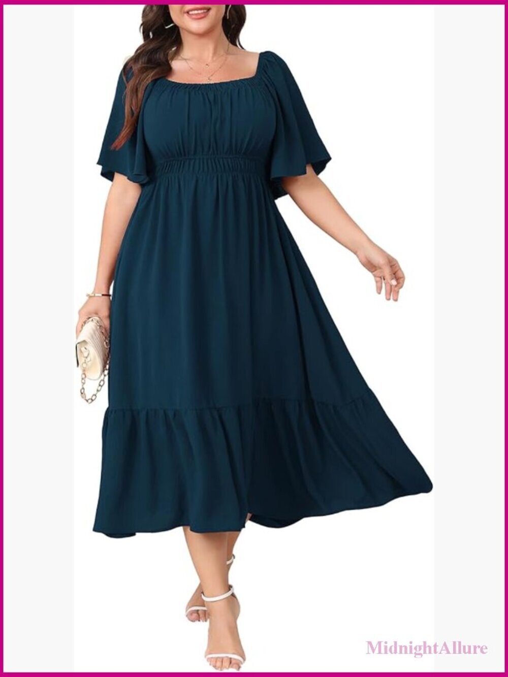Plus Size Maxi Dress Square Neck Flowy A-Line Summer Wedding Guest